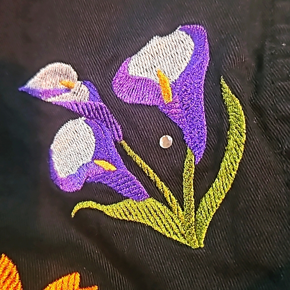 The Quacker Factory Women Flower Embroidered Black Shirt/Jacket Size L - Picture 9 of 15